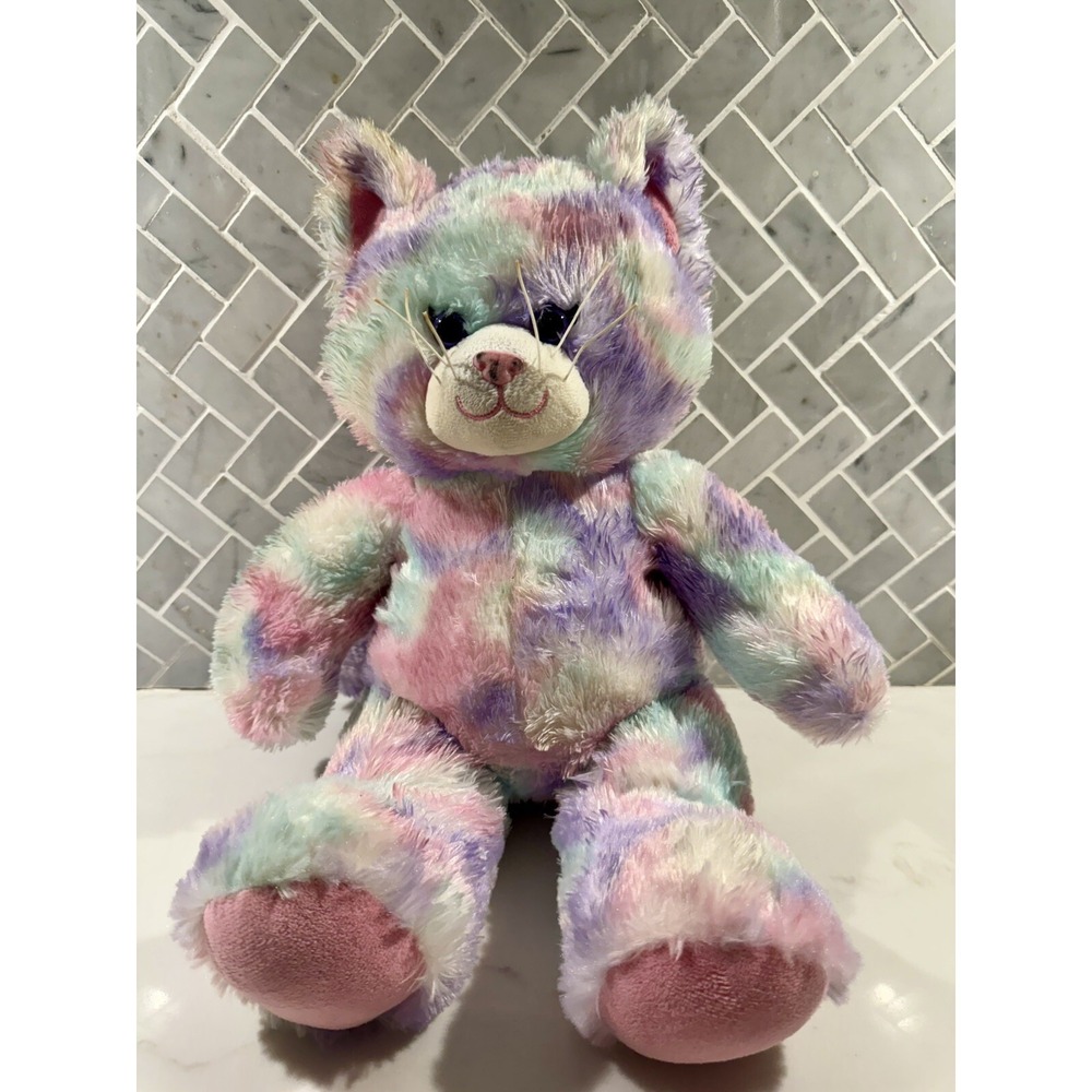 Build-A-Bear Cat Plush Pastel Tie-Dye Soft Swirl Pink Purple Blue 16" BAB Kitty!